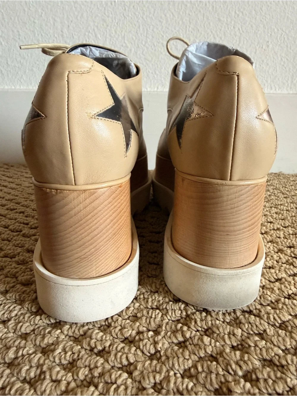 Stella McCartney Beige Platform Lace-Up Stars Derby Shoes